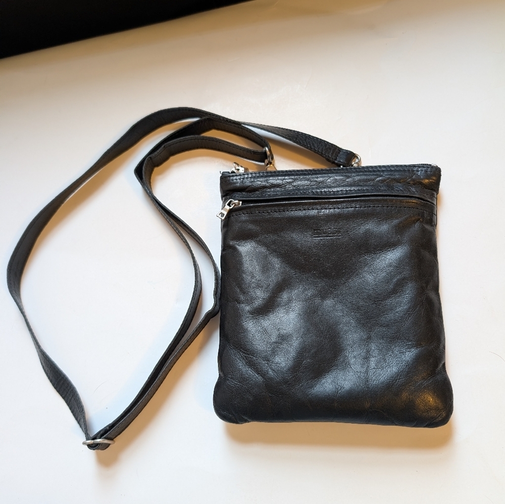 Black Leather Slim Messenger Bag for Men - Classic Crossbody